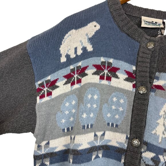 Northern Reflections Knit Cardigan Sweater XL Fair Isle Nordic Polar Bear Skater - Picture 4 of 12